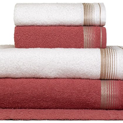 jogo 5 pecas toalha banho sublime terracota branco