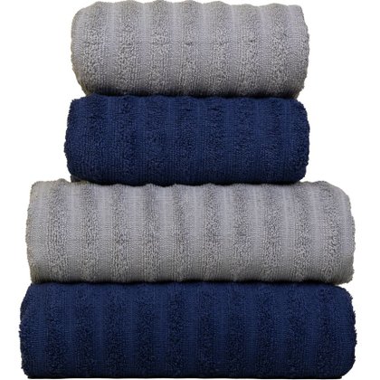 jogo 4 toalhas fio penteado azul prata