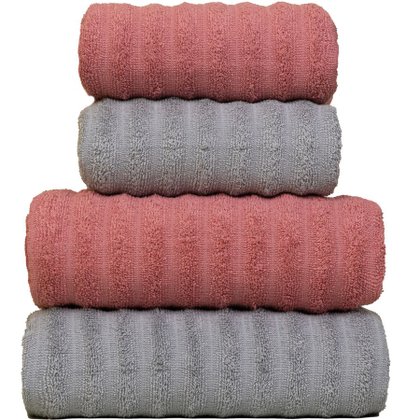 jogo 4 toalhas fio penteado prata coral