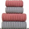 jogo 5 toalhas fio penteado prata coral