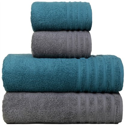 jogo de toalhas 4 pecas fio penteado julia chumbo petroleo