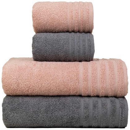 jogo de toalhas 4 pecas fio penteado julia chumbo rosa