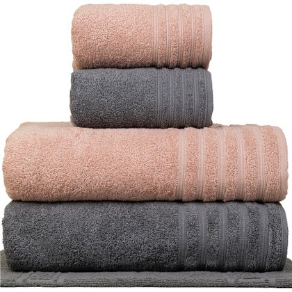 jogo de toalhas 5 pecas fio penteado julia chumbo rosa