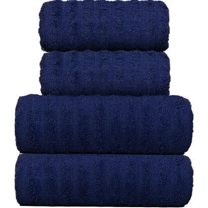jogo 4 toalhas fio penteado azul naval