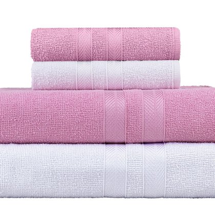 jogo de toalhas 4 pecas caricinha branco rosa