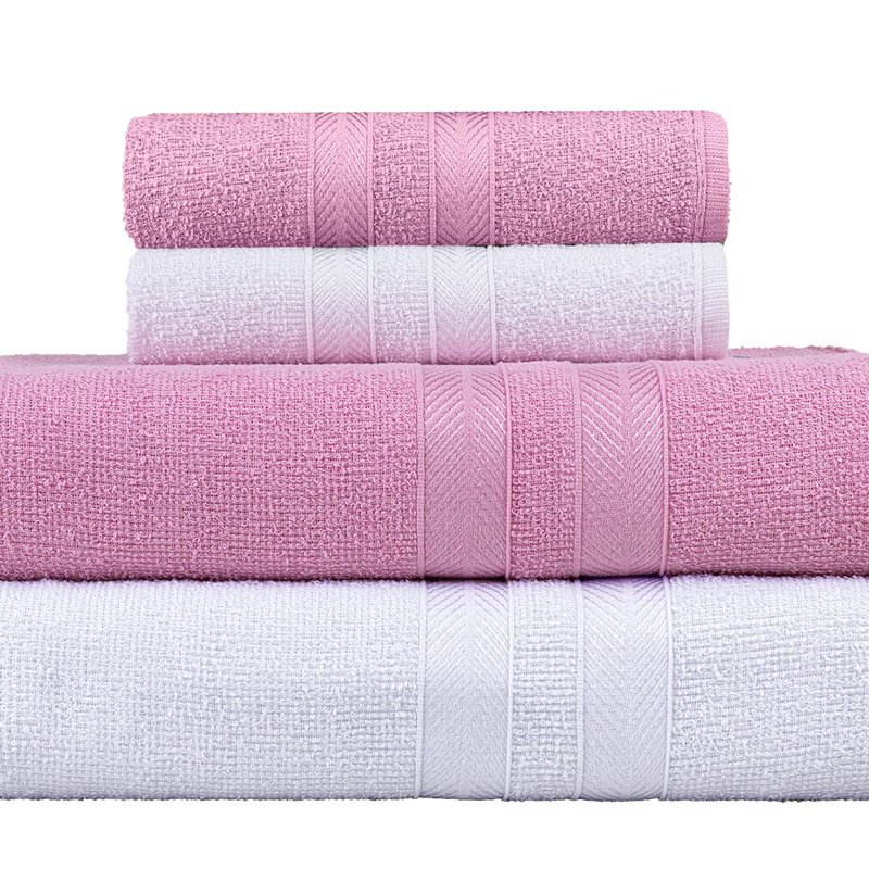 jogo de toalhas 4 pecas caricinha branco rosa