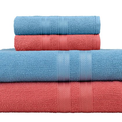 jogo de toalhas 4 pecas caricinha goiaba azul